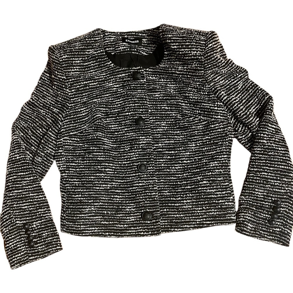 𝅺express NWT Blazer Black & White Tweed Style with Black Buttons Size M
